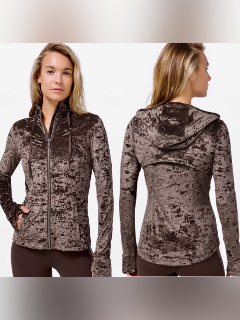 Lululemon Hooded Define Jacket Crushed Velvet Texture French Press Brown Sz.4